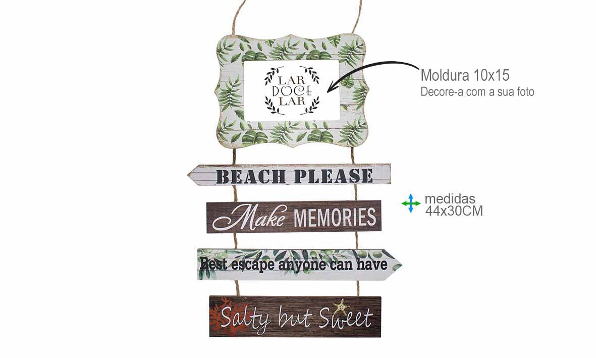 Placa Decorativa "Beach Please · Make Memories" c/ Moldura Ref.74014