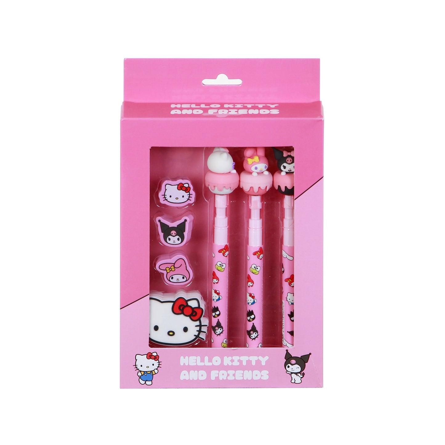 Hello Kitty Mix-Pack 3 Lápis Eternal + 3 Borrachas + Apontador Rosa | Karactermania
