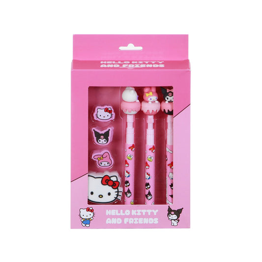 Hello Kitty Mix-Pack 3 Lápis Eternal + 3 Borrachas + Apontador Rosa | Karactermania