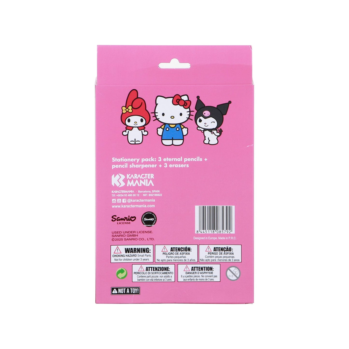 Hello Kitty Mix-Pack 3 Lápis Eternal + 3 Borrachas + Apontador Rosa | Karactermania