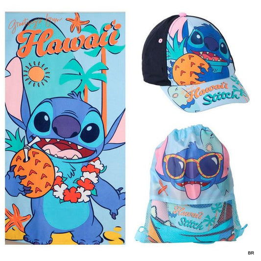 Ensemble Sac de plage avec serviette et casquette Stitch Disney