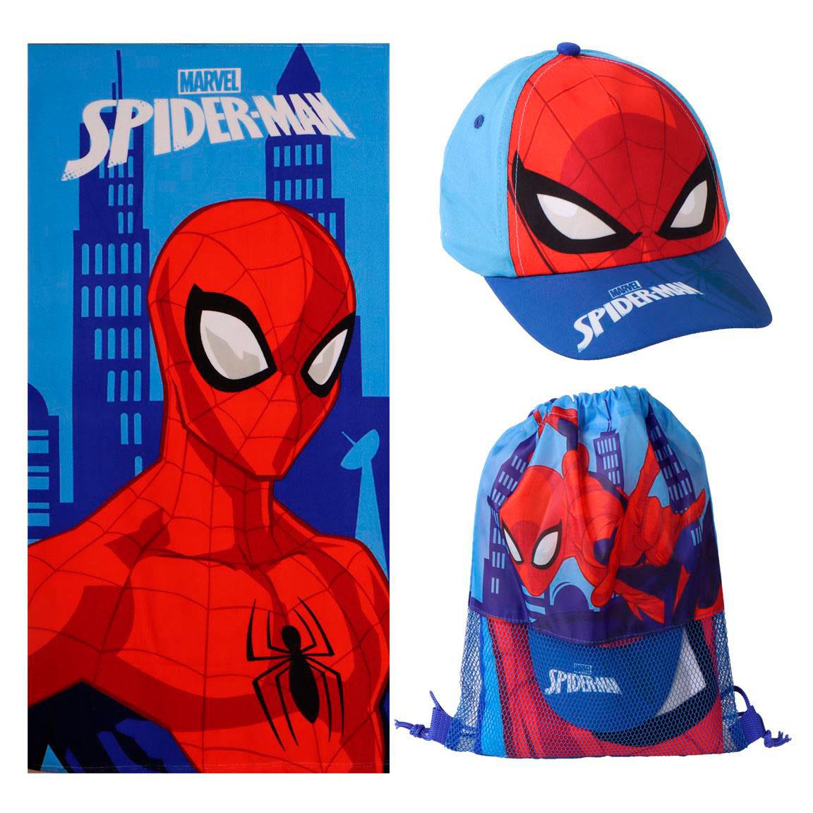 Conjunto Saco de Praia com Toalha e Boné Spiderman Marvel