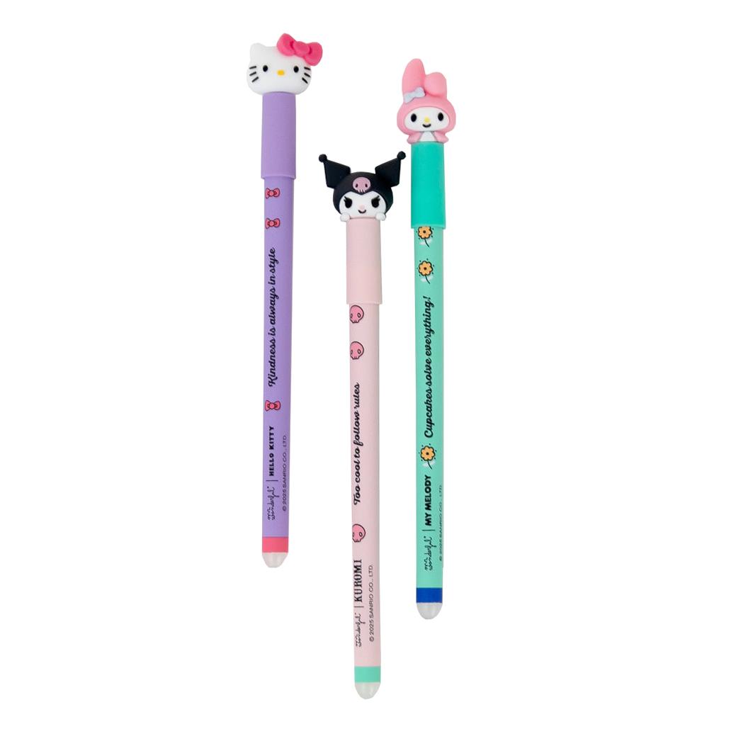 Set de 3 bolígrafos borrables Bo-Bo de Mr. Wonderful - Hello Kitty, My Melody y Kuromi