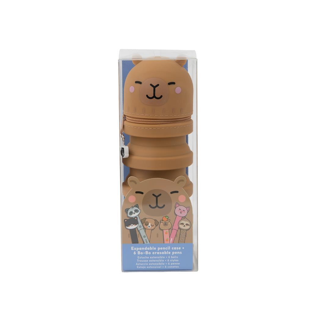 Bo-Bo – Estuche Extensible Capibara + 6 Bolígrafos Borrables | Mr. Wonderful