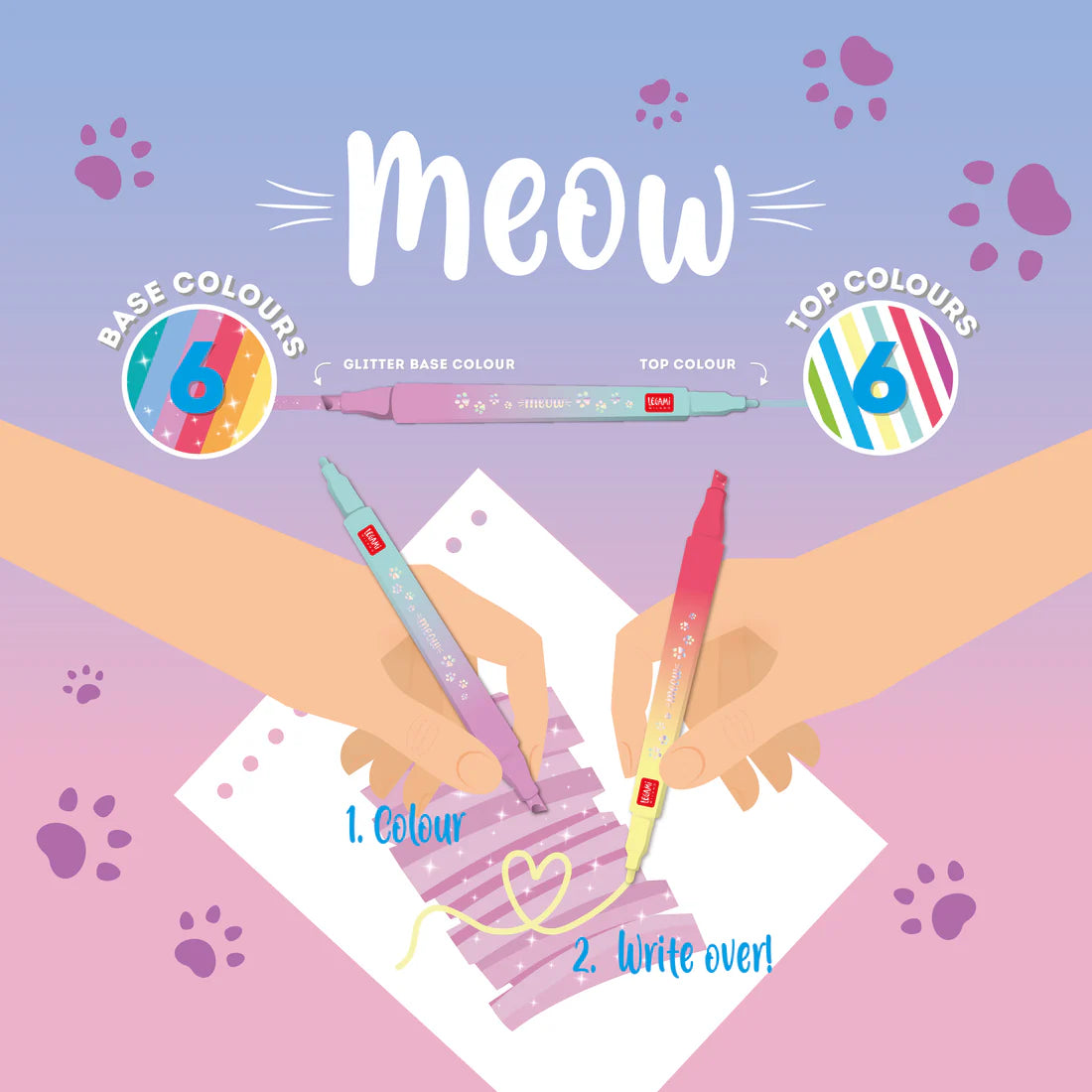 Set 6 Marcadores Doble Punta Meow | Legami