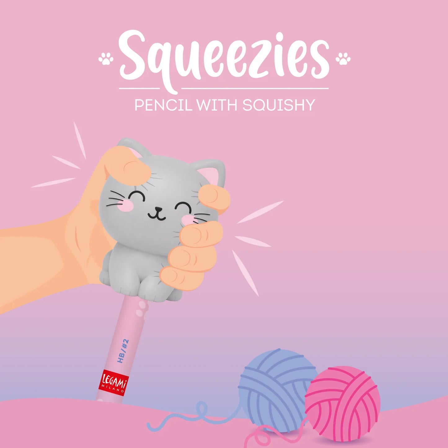 Lápis Com Anti-Stress Squeezies Squishy Legami - Gato Meow