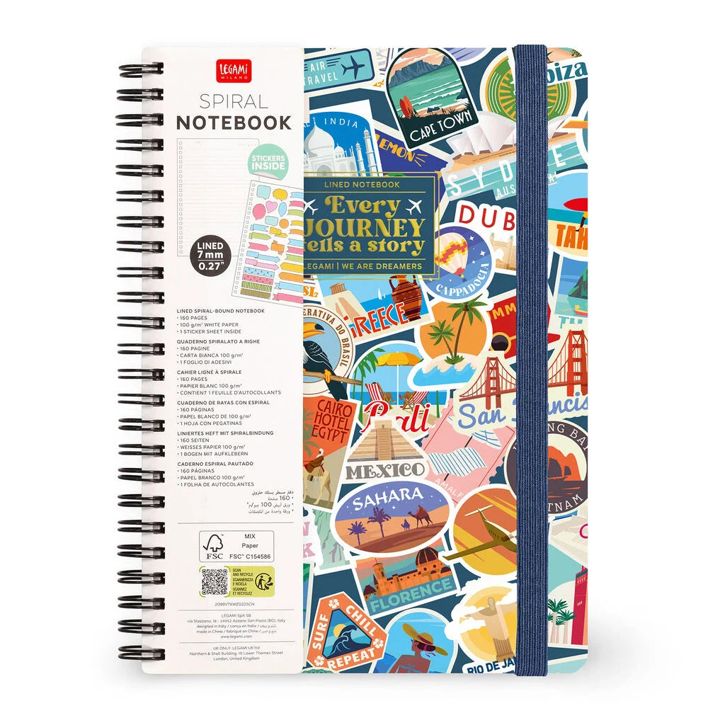 Caderno Espiral Pautado A5 Travel - Viagens | Legami