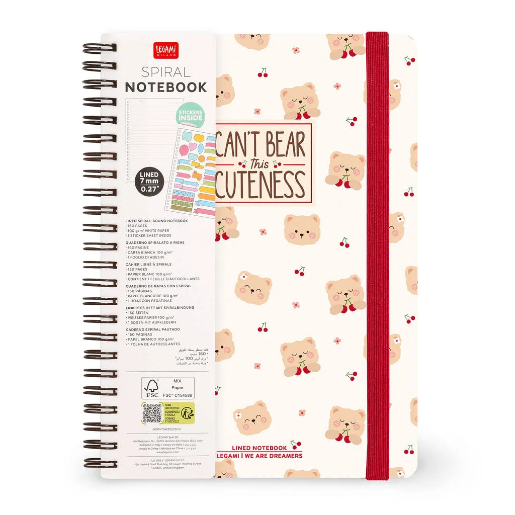 Caderno Espiral Pautado A5 Teddy Bear - Urso | Legami