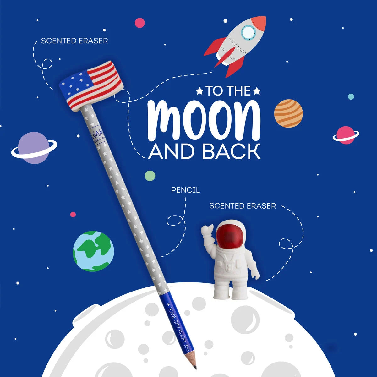 Conjunto Borrachas Perfumadas e Lápis HB To The Moon And Back | Legami