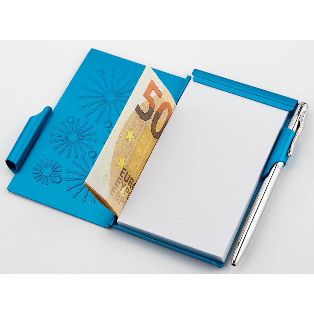 Troika Flip Notes® + Bolígrafo de aluminio con brillantes 'Glitz Bright Blue' - Azul
