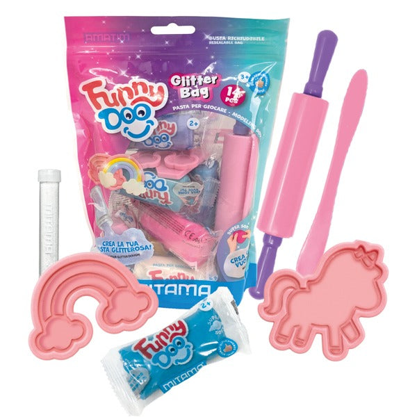 Kit Pasta Modelar Funny Doo Glitter bag 14pcs