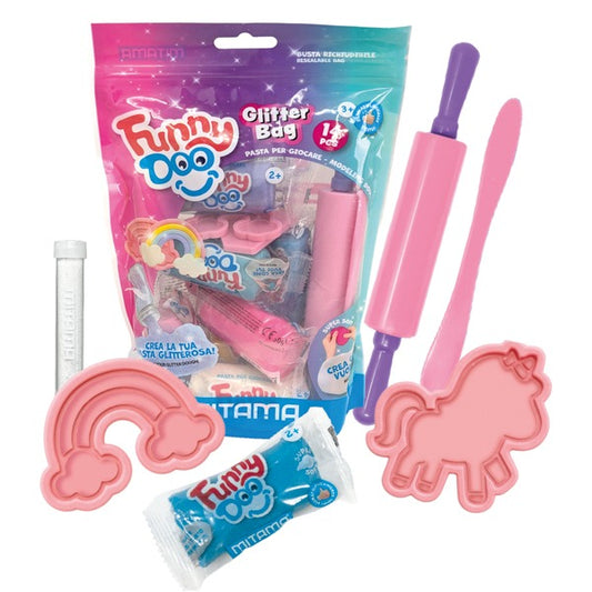 Kit Pasta Modelar Funny Doo Glitter bag 14pcs