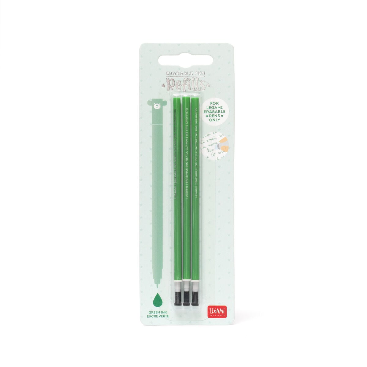 Pack 3 Recargas Caneta Apagável Verde | Legami